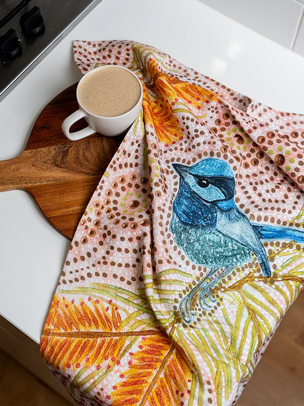 Blue Wren Cotton Tea Towel